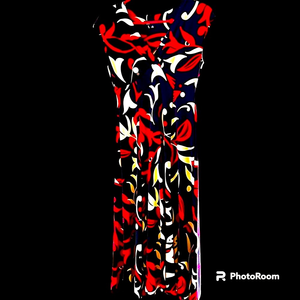 Jones New York Black & Red Print Dress Like New Sz 4 Below the Knee length